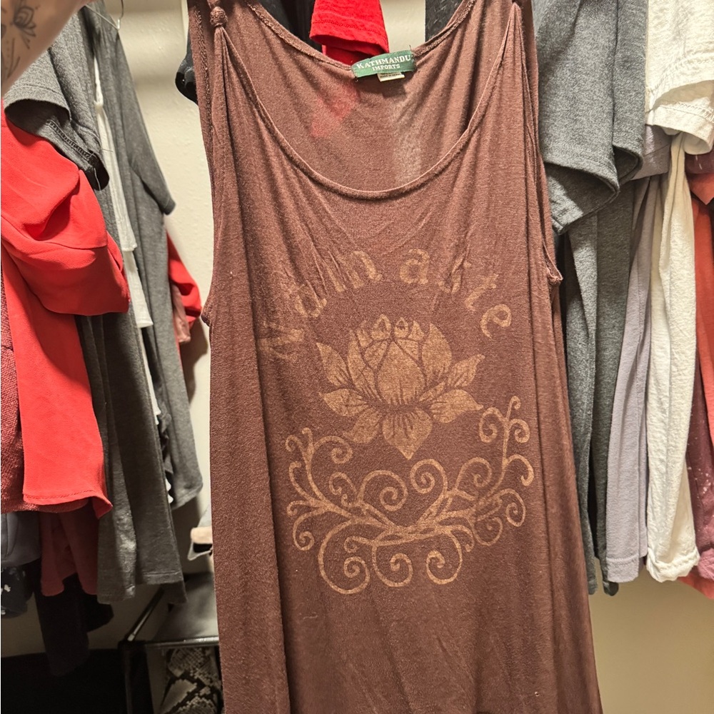 Brown Sleeveless Tank with Lotus Design Namaste